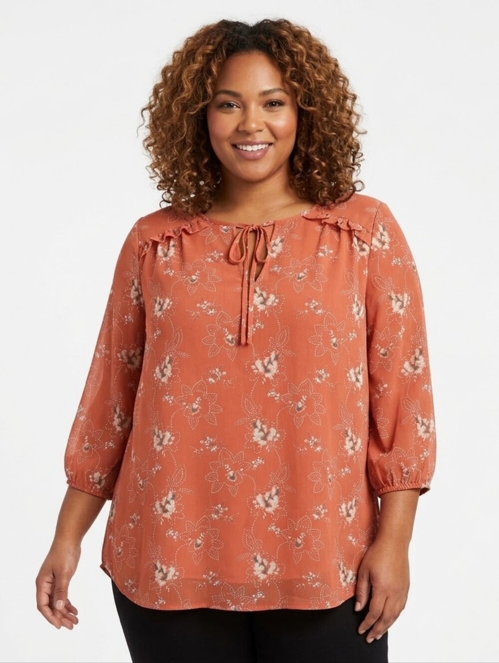 Torrid Crinkle Chiffon Floral Bandana Tie Ruffle Blouse Top Size 0 (12 / L)